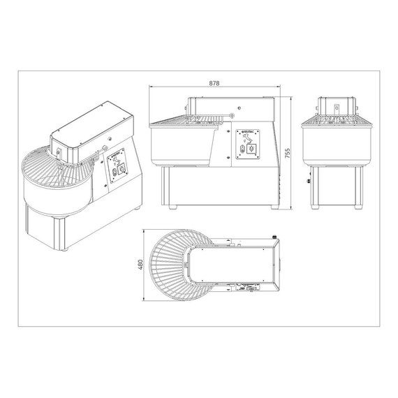 Vaiotec Gastro-Teigknetmaschine fester Kessel – 40 Liter, 400 Volt, 2 Geschwindigkeiten, 878 × 480 mm, Bild 4