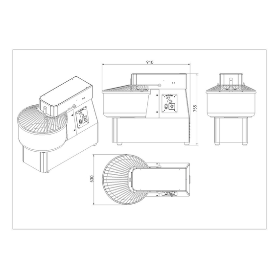 Vaiotec Gastro-Teigknetmaschine fester Kessel – 50 Liter, 400 Volt, 2 Geschwindigkeiten, 910 × 530 mm, Bild 4
