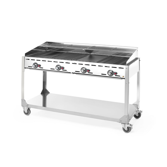 Hendi Grillsystem Green Fire mit 4 Brennern, Profi Line, mit Rollengestell, Hellgrau, 22kW, 1400x612x(H)825mm, Bild 5