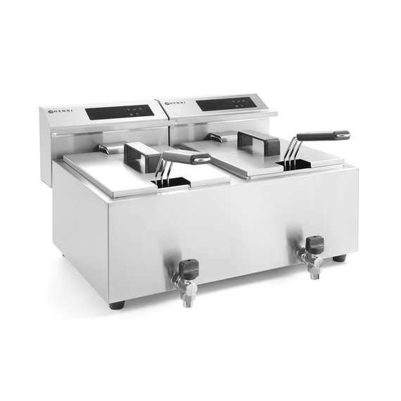Hendi Friteuse Profi Line digital- mit Ablasshahn 2 x 8 l, Profi Line, 16L, 230V/7000W, 605x515x(H)350mm, Bild 3