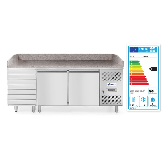 Arktic Pizzatisch, zweitürig mit 7 Schubladen 280L, 250L, 230V/250W, 2020x802x(H)1000mm, Bild 3