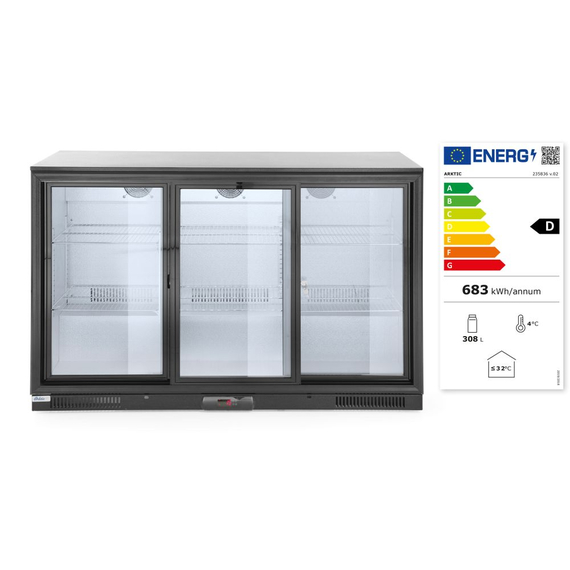 Arktic Kühlschrank mit drei Schiebetüren an der Bar, 254L, Schwarz, 220-240V/160W, 1350x520x(H)865mm, Bild 3