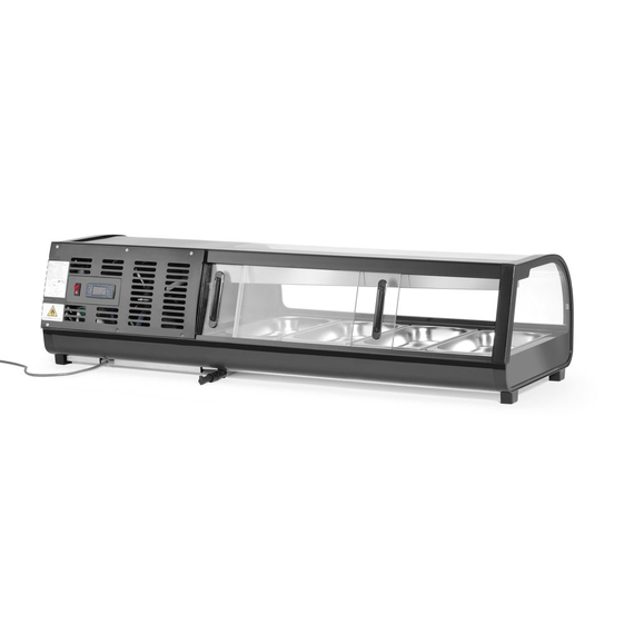 Arktic Sushi-Vitrine, Im Lieferumfang enthalten: 4x GN 1/3 (H) 40 mm., GN 1/3, Schwarz, 220-240V/190W, 1177x426x(H)296mm, Bild 5