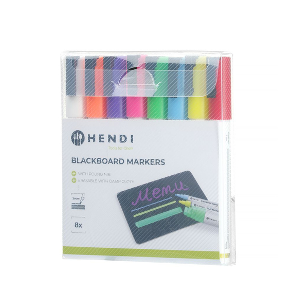 Hendi Kreidemarker 3 mm, Marker 1x weiß, 1x rot, 1x blau, 1x grün, 1x gelb, 1x violett, 1x orange und 1x pink, Bild 3