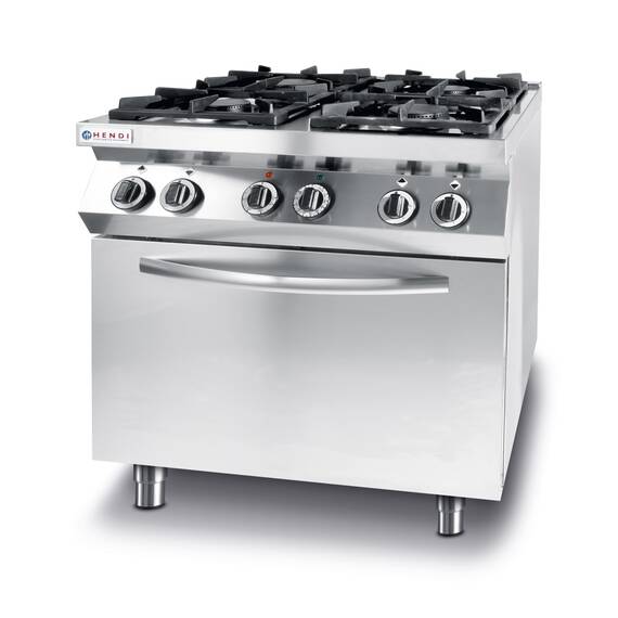 Hendi Gaskocher Kitchen Line 4 Brenner mit elektrischem Ofen GN 1/1