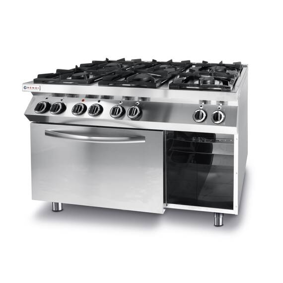 Hendi Gaskocher Kitchen Line 6 Brenner mit elektrischem Ofen GN 1/1