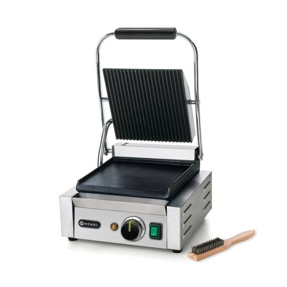 Hendi Kontaktgrill - Einzelversion, Oben gerillt, unten glatt, Grillfläche: Oben gerillt, unten glatt