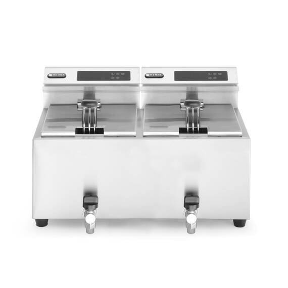 Hendi Fritteuse Profi Line digital mit Ablasshahn 2 x 8 Liter, Inhalt: 16 Liter