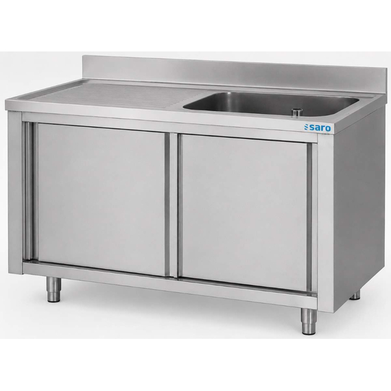 SARO Spülschrank mit Schiebetüren 1400mm, 1 Becken rechts