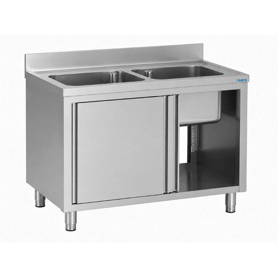 SARO Spülschrank mit Schiebetüren 1400mm, 2 Becken mittig