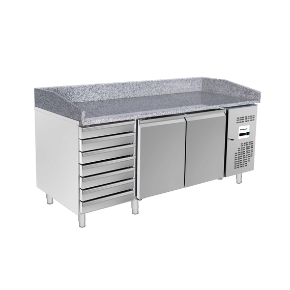 Bergman Basic-Line 800 Pizzakühltisch 2-türig & 7 ungekühlte Schubladen - 294 l