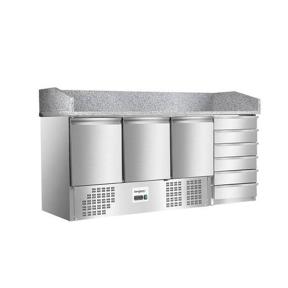 Bergman Basic-Line 800 Pizzakühltisch Mini 3-türig & 6 ungekühlten Schubladen - 400 l
