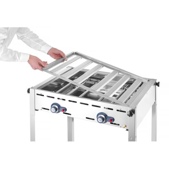 Hendi Grillsystem Green Fire 2 Brenner mit Emaillierte Grillplatte und Grillrost aus Gusseisen GN 1/1 740x615x(H)825 mm, Ausführung: Emaillierte Grillplatte und Grillrost aus Gusseisen GN 1/1, Bild 4