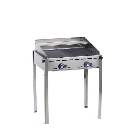Hendi Grillsystem Green Fire 2 Brenner mit Emaillierte Grillplatte und Grillrost aus Gusseisen GN 1/1 740x615x(H)825 mm, Ausführung: Emaillierte Grillplatte und Grillrost aus Gusseisen GN 1/1