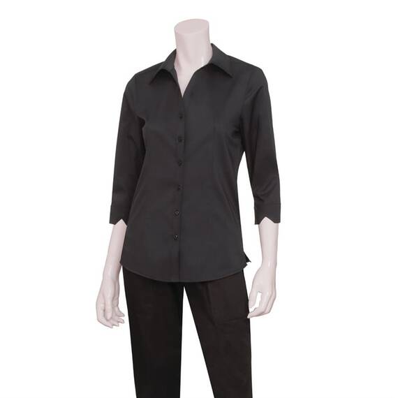 Uniform Works Damen Stretch Hemdbluse dreiviertelarm schwarz S, Kleidergröße: S, Farbe: Schwarz