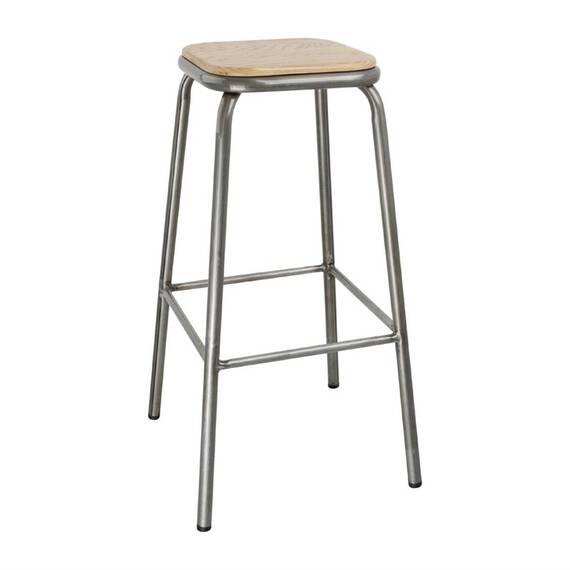 Bolero hoher Hocker aus verzinktem Stahl mit Holzsitz (4 Stück)