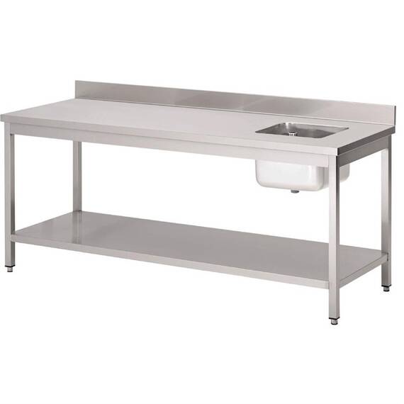 Gastro M Spültisch  mit Spülbecken rechts und Aufkantung 85(h)x200(b)x70(d)cm