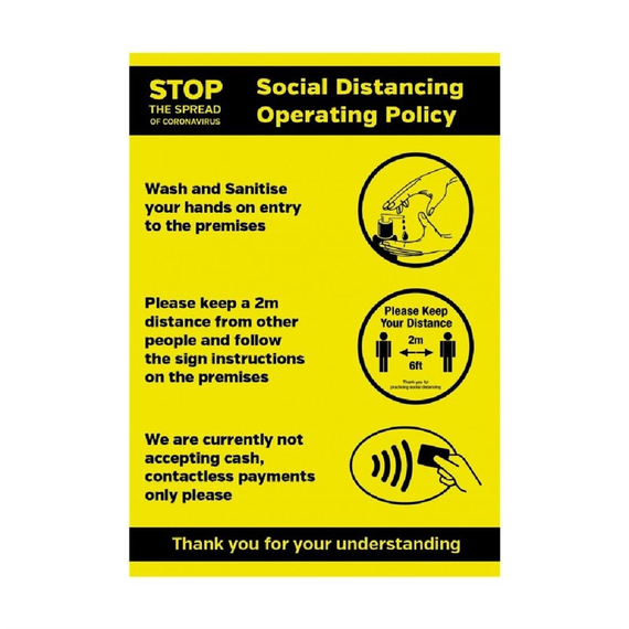 Social Distancing Operating Sanitiser Policy Poster A3