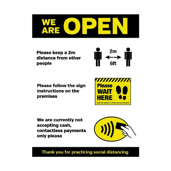 Wir sind offen Social Distancing Shop Guidance Selbstklebendes Poster A3