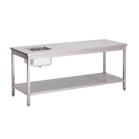 Gastro M Arbeitstisch mit Spülbecken Rechts und Regalboden 85(h)x160(b)x70(d)cm