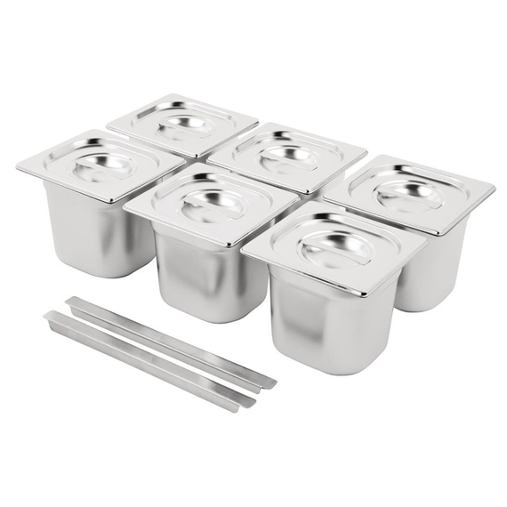 Vogue Edestahl Gastronormbehälterset 6x1/6 mit Deckel