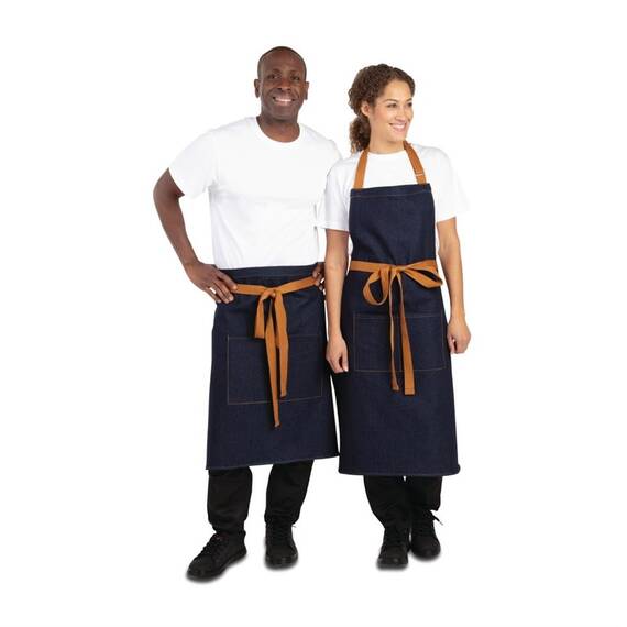 Southside Bistroschürze Denim blau mit hellbraunen Bändern