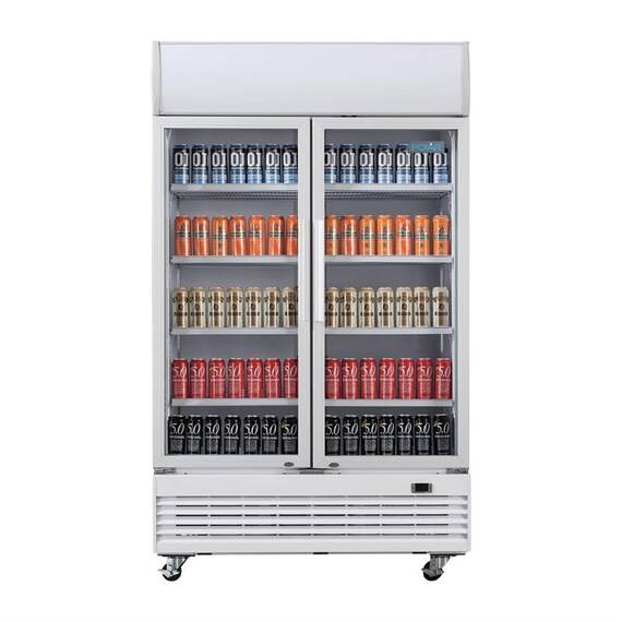Polar G-Serie Zweitürige Displaykühlung mit Leuchtkasten 950L Schwingtüren