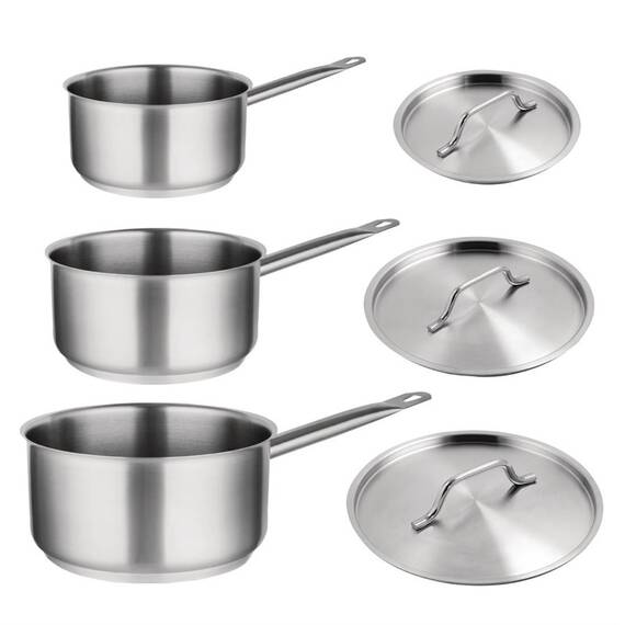 Vogue Kochen wie die Profis Set von 3x Stieltöpfen aus Edelstahl