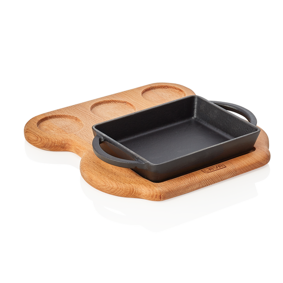 WAS Germany Servierplatte Holz/Gusseisen 