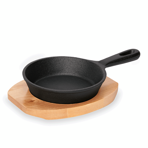 WAS Germany Mini Servierpfanne Bambus / Holz / Kork / Vollweide, Gusseisen 
