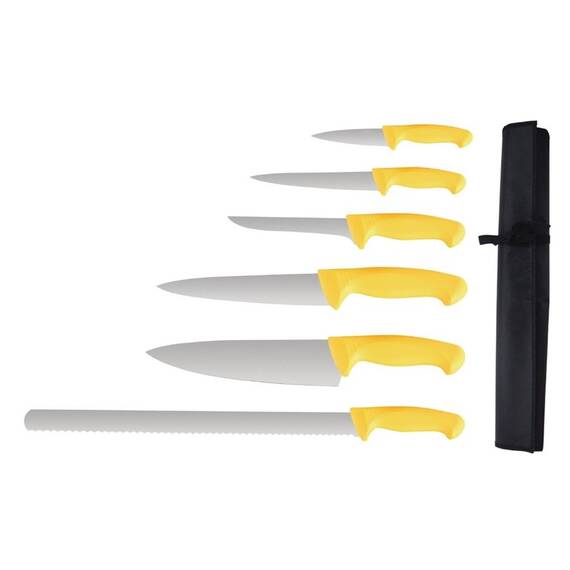 Vogue 6-teiliges Gelbes Soft Grip Messerset und Tasche
