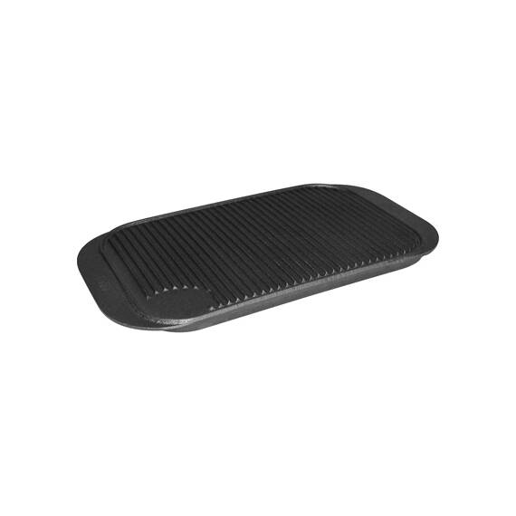 Brat- und Grillplatte aus Gusseisen, doppelseitig (gerillt/glatt), Abmessung 48 x 26 cm