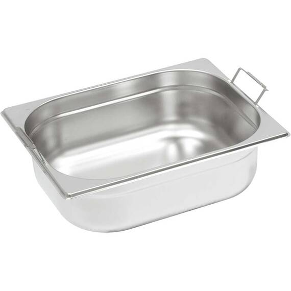 Stalgast Edelstahl Gastronormbehälter Serie STANDARD, GN 1/2 (100mm), mit Fallgriffen