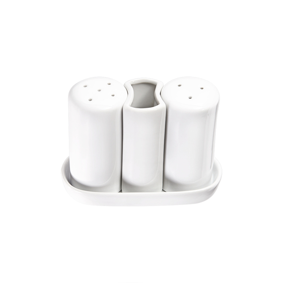Stalgast 12 Menagen, 3-tlg., Salz/Pfeffer/Zahnstocher, reinweißes Hotelporzellan, Serie Isabell, H. 92 mm, B. 120 mm