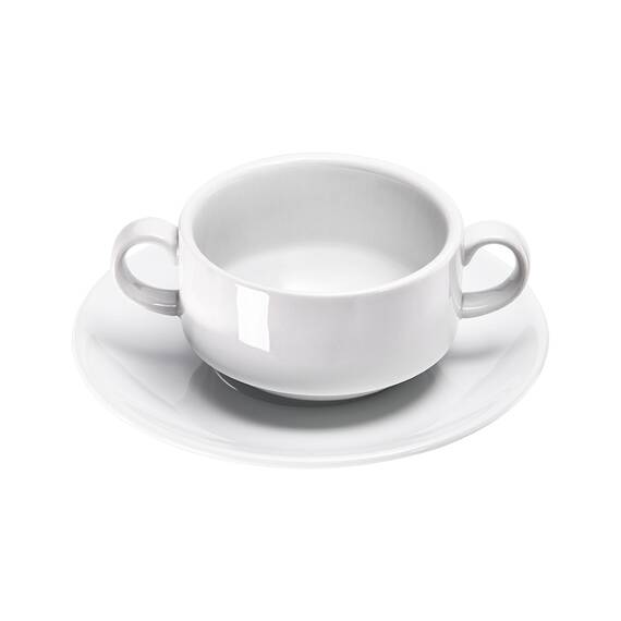 Stalgast 6 Suppen-Obertassen, groß, reinweißes Hotelporzellan, Serie Isabell, 380 ml