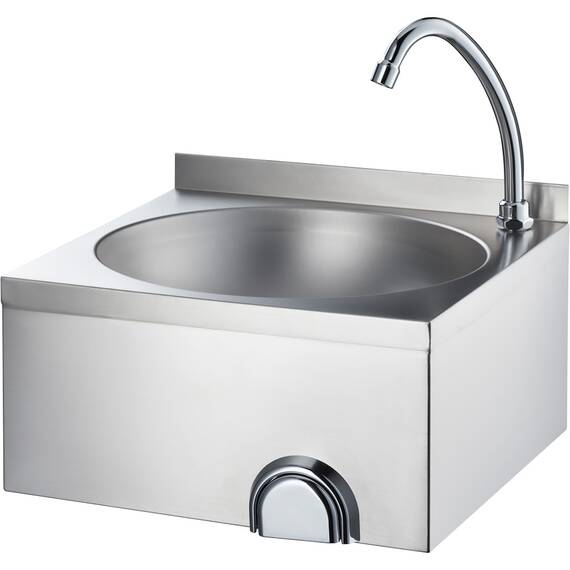 Stalgast Edelstahl Handwaschbecken mit Kniebedienung, inkl. Armatur, Wandmontage, 400 mm x 400 mm x 225 mm (BxTxH)