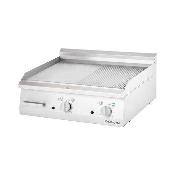 Stalgast Edelstahl Elektro-Griddleplatte als Tischgerät, 800x700 mm, ½ glatte/½ gerillte Grillfläche, Serie 700 ND