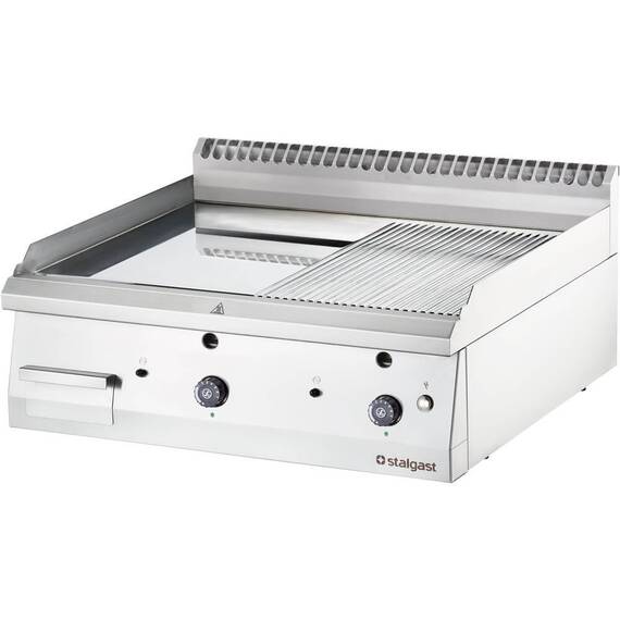 Stalgast verchromte Gas-Griddleplatte als Tischgerät, 800x700 mm, ½ glatte/½ gerillte Grillfläche, Serie 700 ND