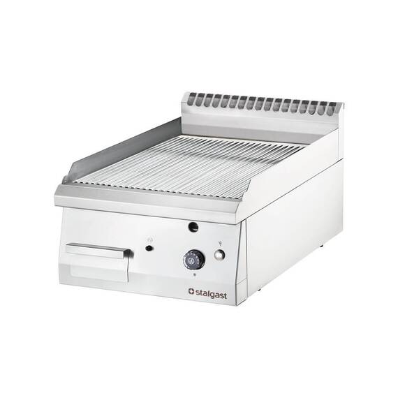 Stalgast verchromte Gas-Griddleplatte als Tischgerät, 400x700 mm, gerillte Grillfläche, Serie 700 ND