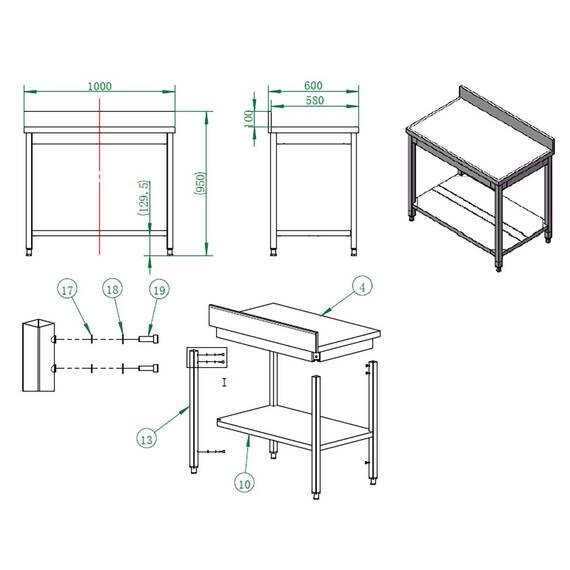 Vaiotec Easyline Arbeitstisch 600 / mit Grundboden & Aufkantung B:1000, Bild 3