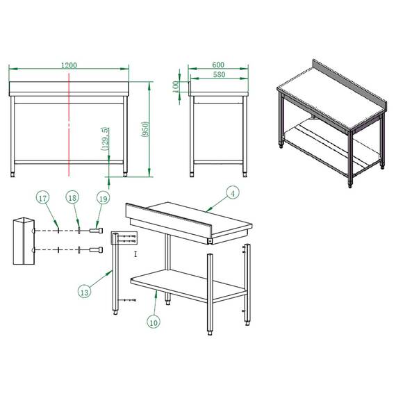 Vaiotec Easyline Arbeitstisch 600 / mit Grundboden & Aufkantung B:1200, Bild 3