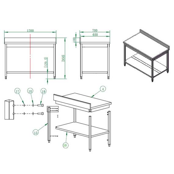 Vaiotec Easyline Arbeitstisch 700 / mit Grundboden & Aufkantung B:1200, Bild 3