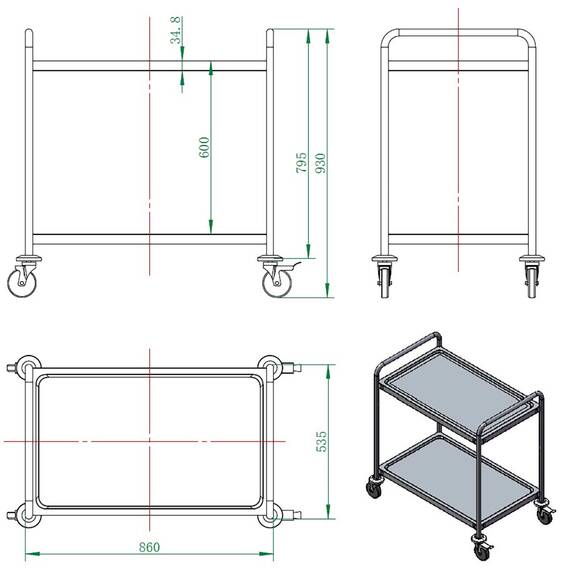 Vaiotec Easyline Servierwagen Edelstahl / 2 Böden, Bild 5