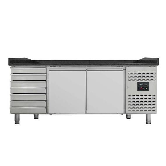 Vaiotec Easyline Pizzakühltisch 800 / 2-türig & 7 Schubladen "schwarz"