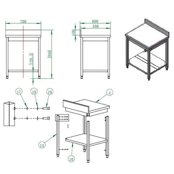 Vaiotec Easyline Arbeitstisch 600 / mit Grundboden & Aufkantung B:700, Bild 3