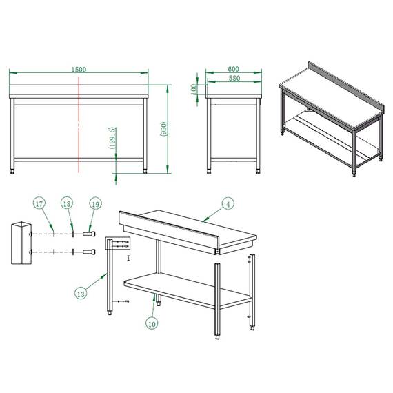 Vaiotec Easyline Arbeitstisch 600 / mit Grundboden & Aufkantung B:1500, Bild 3
