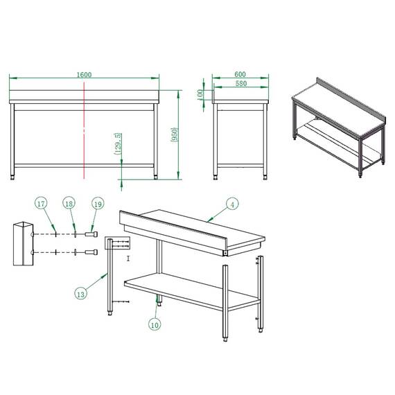 Vaiotec Easyline Arbeitstisch 600 / mit Grundboden & Aufkantung B:1600, Bild 3