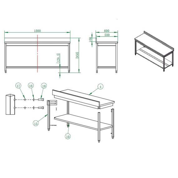 Vaiotec Easyline Arbeitstisch 600 / mit Grundboden & Aufkantung B:1800, Bild 3