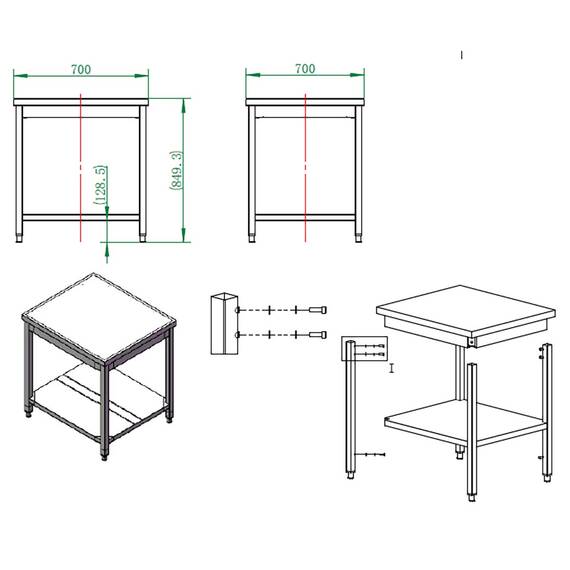 Vaiotec Easyline Arbeitstisch 700 / mit Grundboden B:700, Bild 3