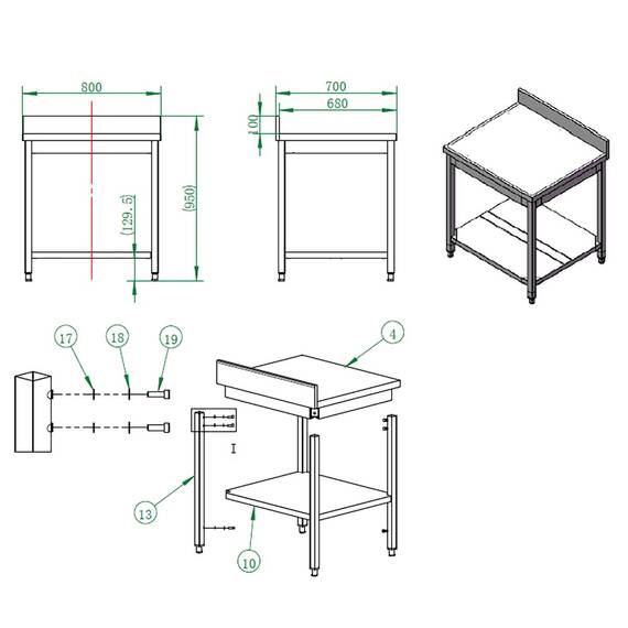 Vaiotec Easyline Arbeitstisch 700 / mit Grundboden & Aufkantung B:800, Bild 3